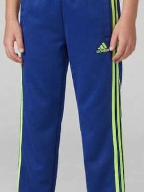 adidas Kids Royal Blue Joggers with Neon Green Stripes